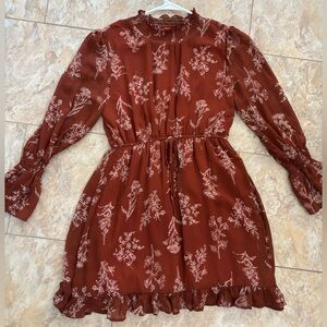 Rust Floral Long Sleeve Dress